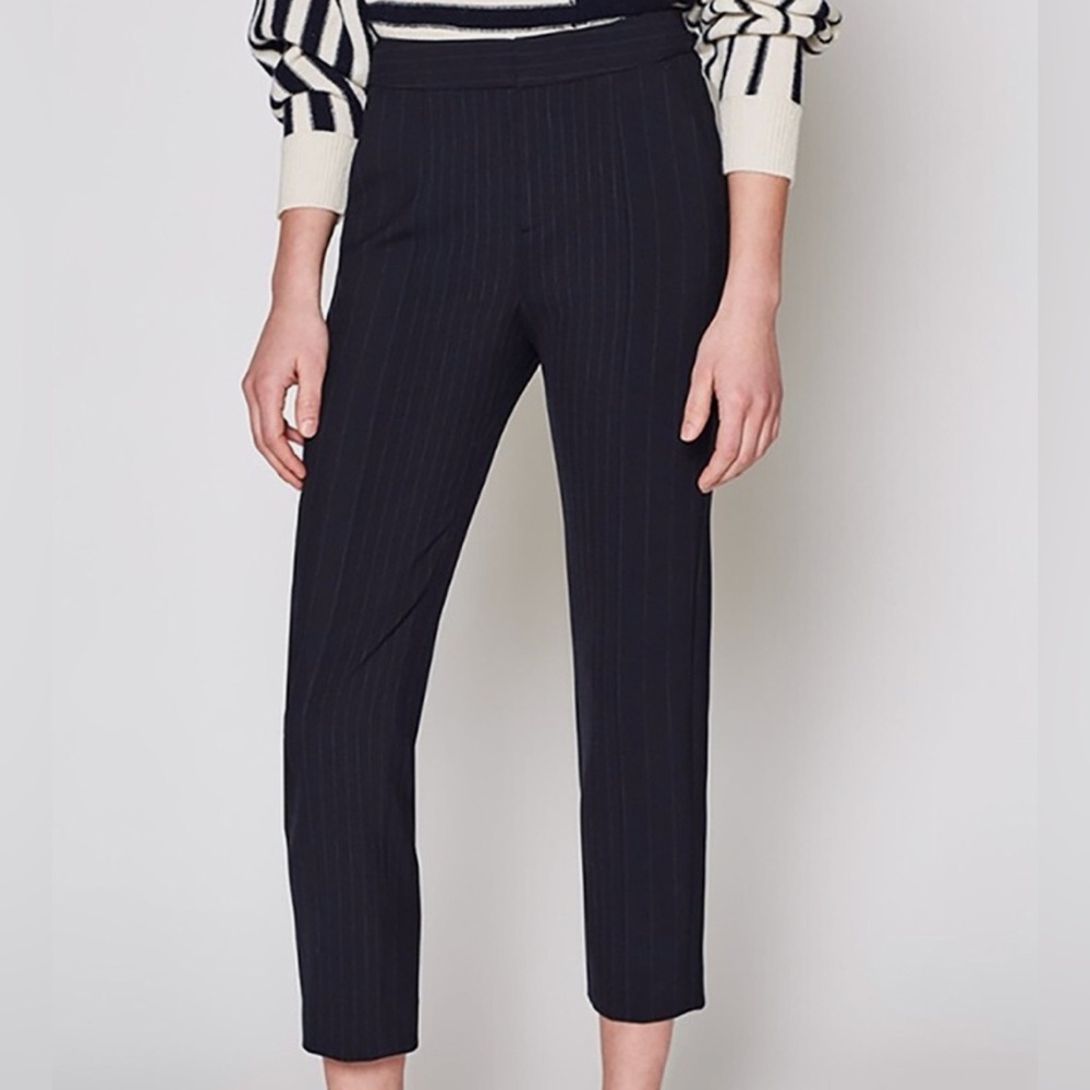 Joie Navy "Kendia" Straight-Leg Pinstripe Trousers